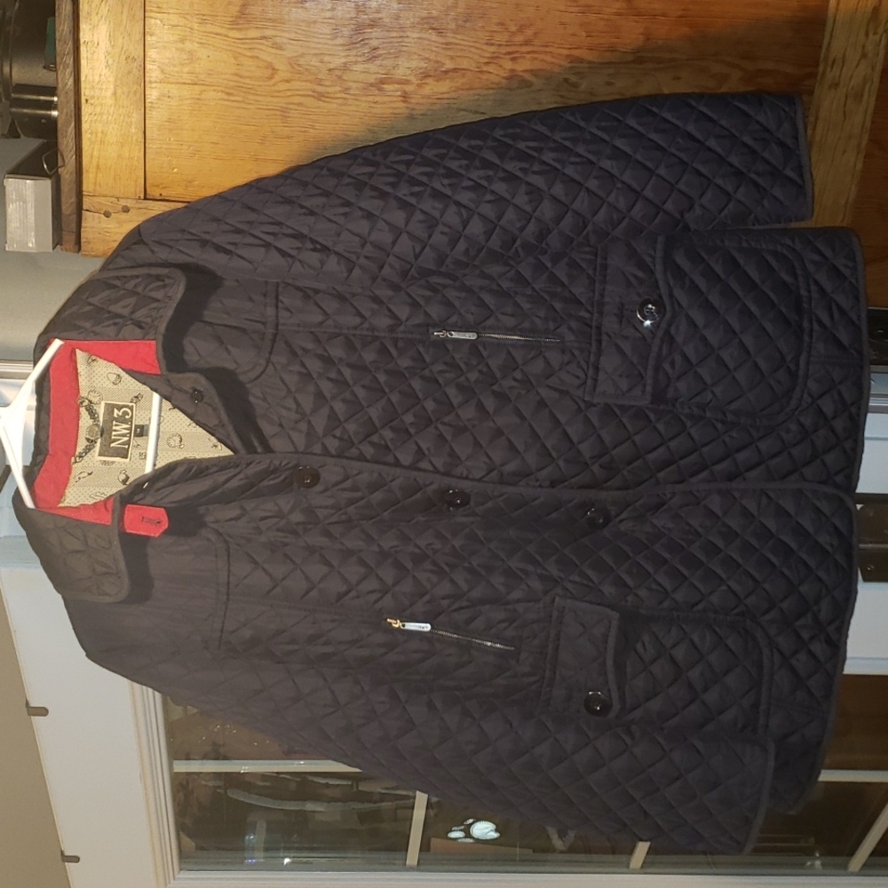Hobbs of London NW3 Black w/Red Accents Quilted Fall Coat English 12/US 10 EUC